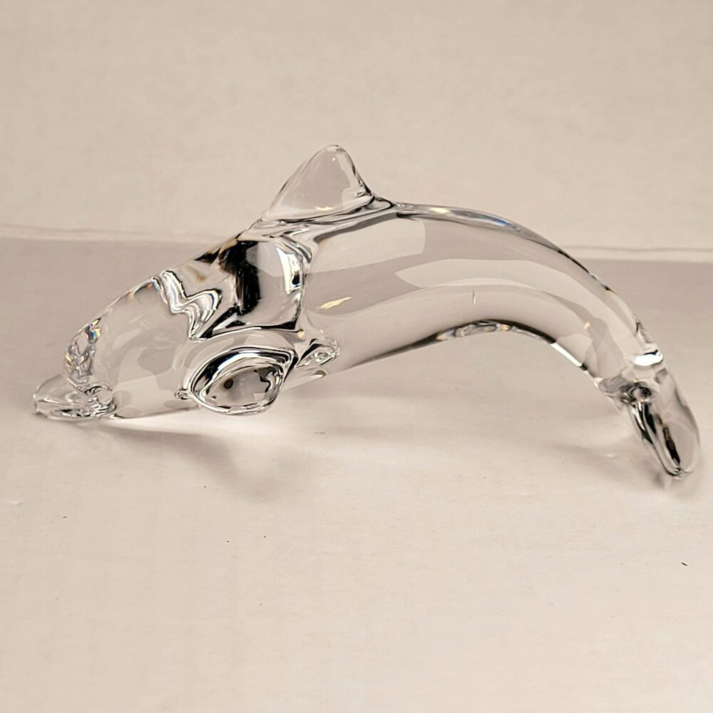 Vintage Daum France Crystal Dolphin Figure Sculpture Glass Paperweight 5"